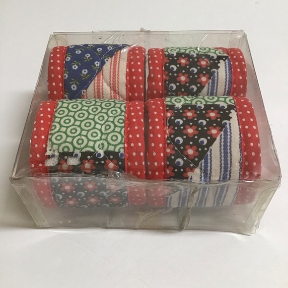 Vintage Calico Fabric Quilted Napkin Rings SET OF 4 Dining Boho Farmhouse NEW - Picture 3 of 10